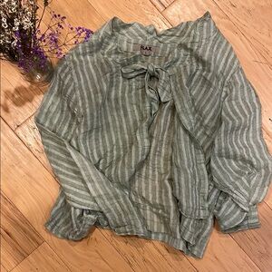 FLAX Green Striped Linen Women's Top